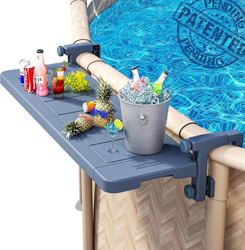 POOLHACKER Poolside Bar, [Original] Swim Up Bar Exclusively for Above-Ground Round Pools. Patio Poolside Table Smart Fold Easy Maintenance, Weather Resistant Stable Tabletop (Phantom Gray) - Image 1